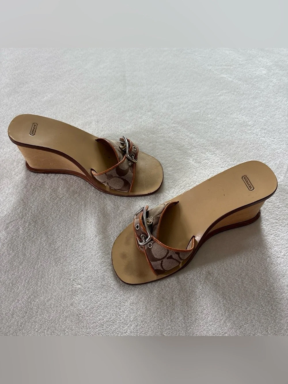 Coach Honey Wooden Platform Wedge Heels 1999 Brown Size 6